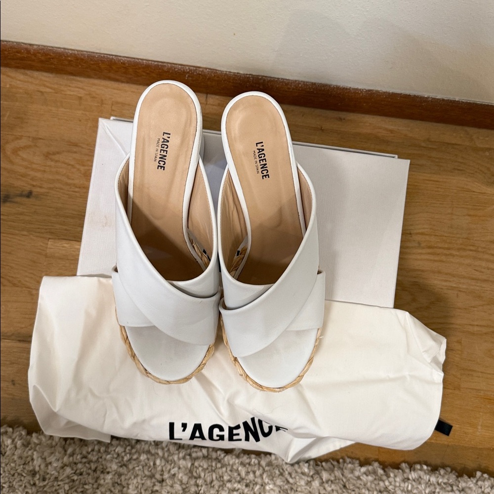 White Raffia Wedge Sandals